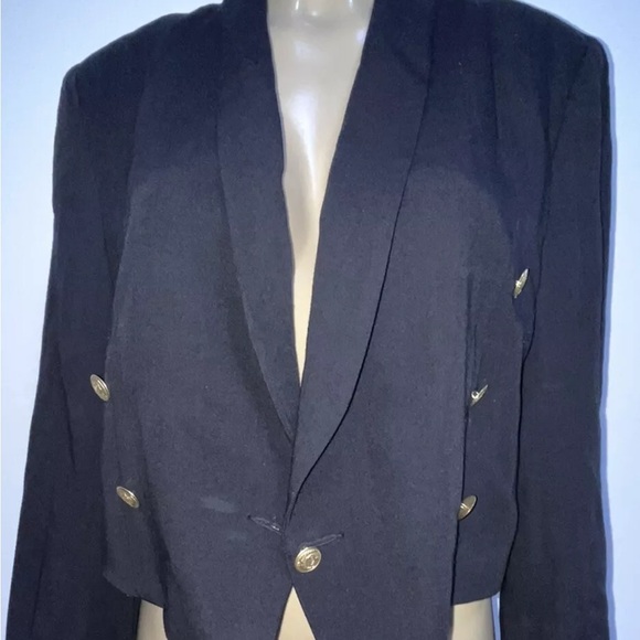 Vintage Karen chic Life Style cropped military style blazer anchor patch size 14 - Picture 1 of 7